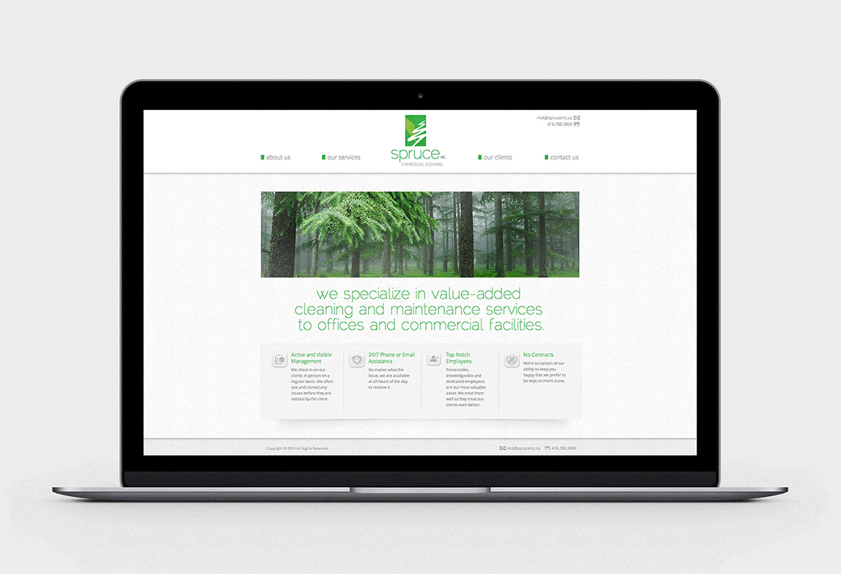 cleanliness fresh spruce simple Collateral Stationery Responsive business card mobile green Rebrand Toronto commercial Office gta