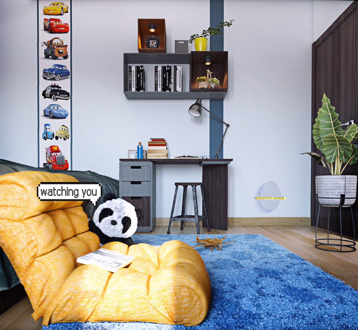 modern kids children boys designs Interior Powerful Panda  blue bedroom