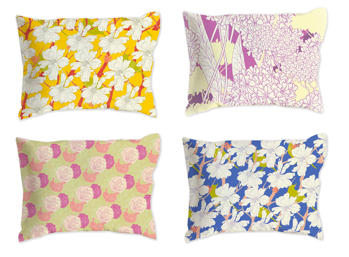 home decor textile pattern pattern rendering Pen & Ink Flowers floral pattern Floral design bedding design fabric design pillows scarves