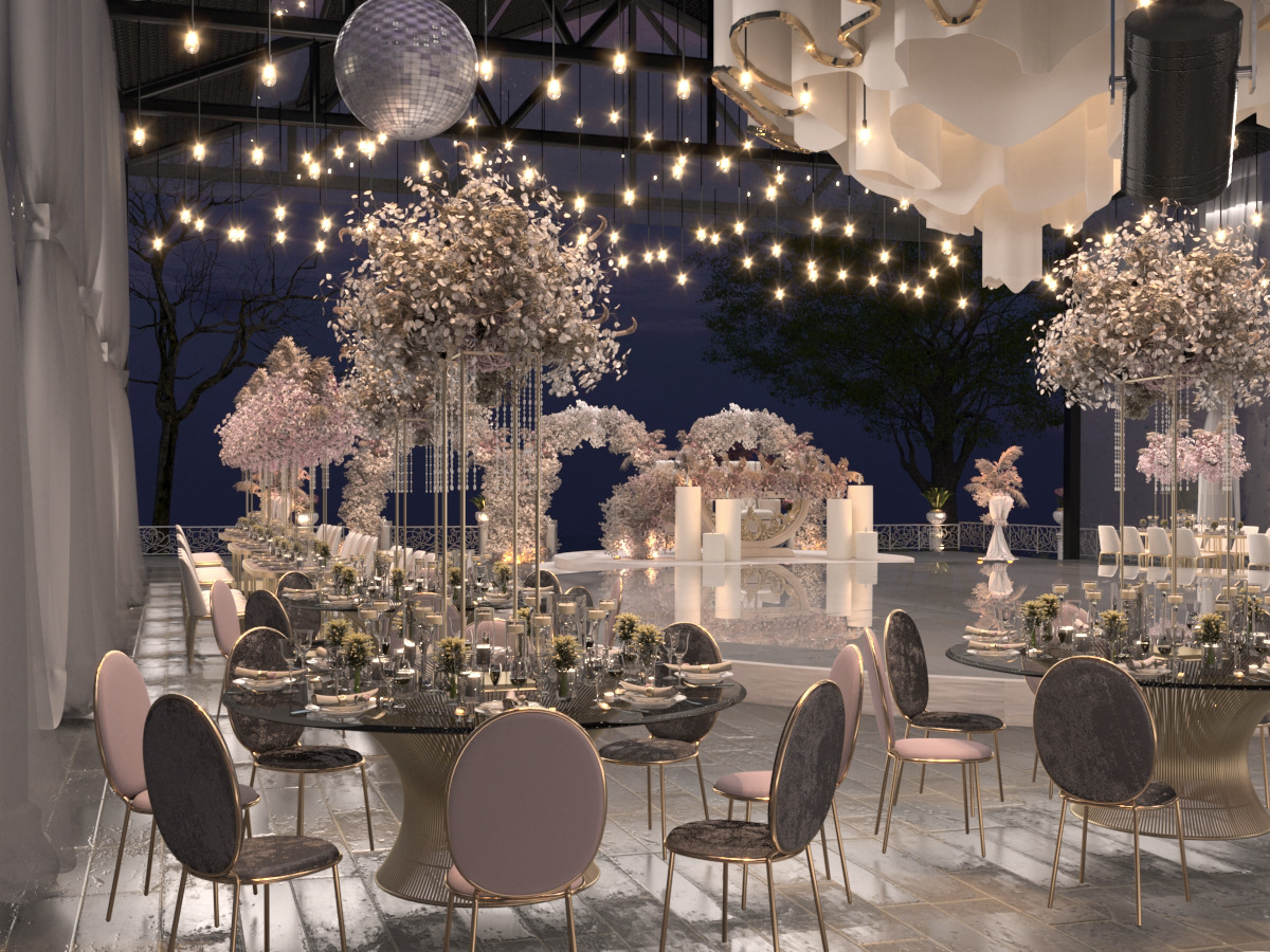 candle Flowers wedding Hall architecture 3ds max vray Render Wedding hall