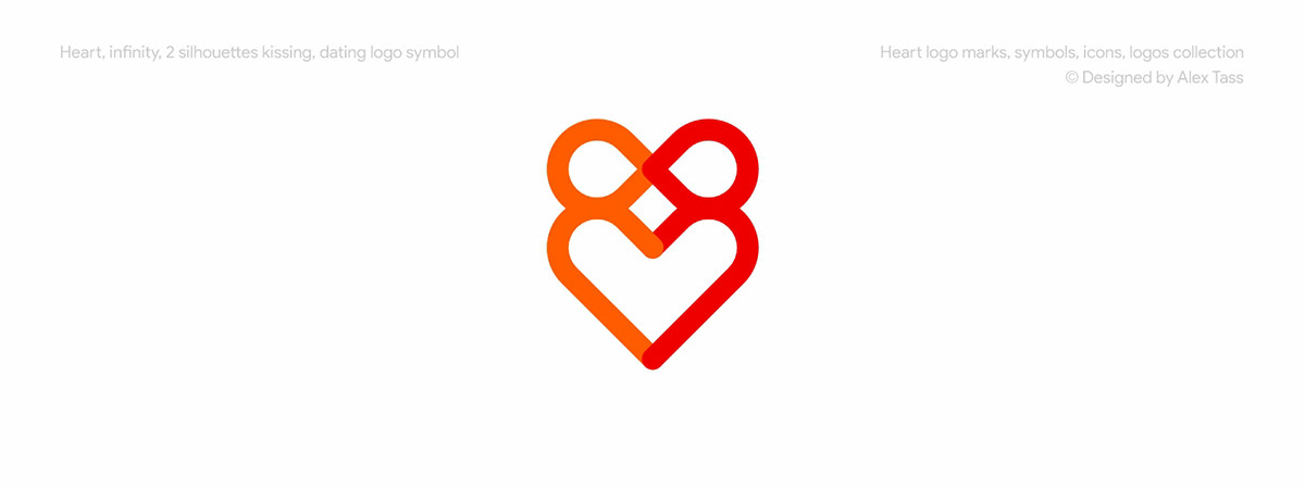 Heart, infinity, 2 silhouette kissing, dating logo design symbol