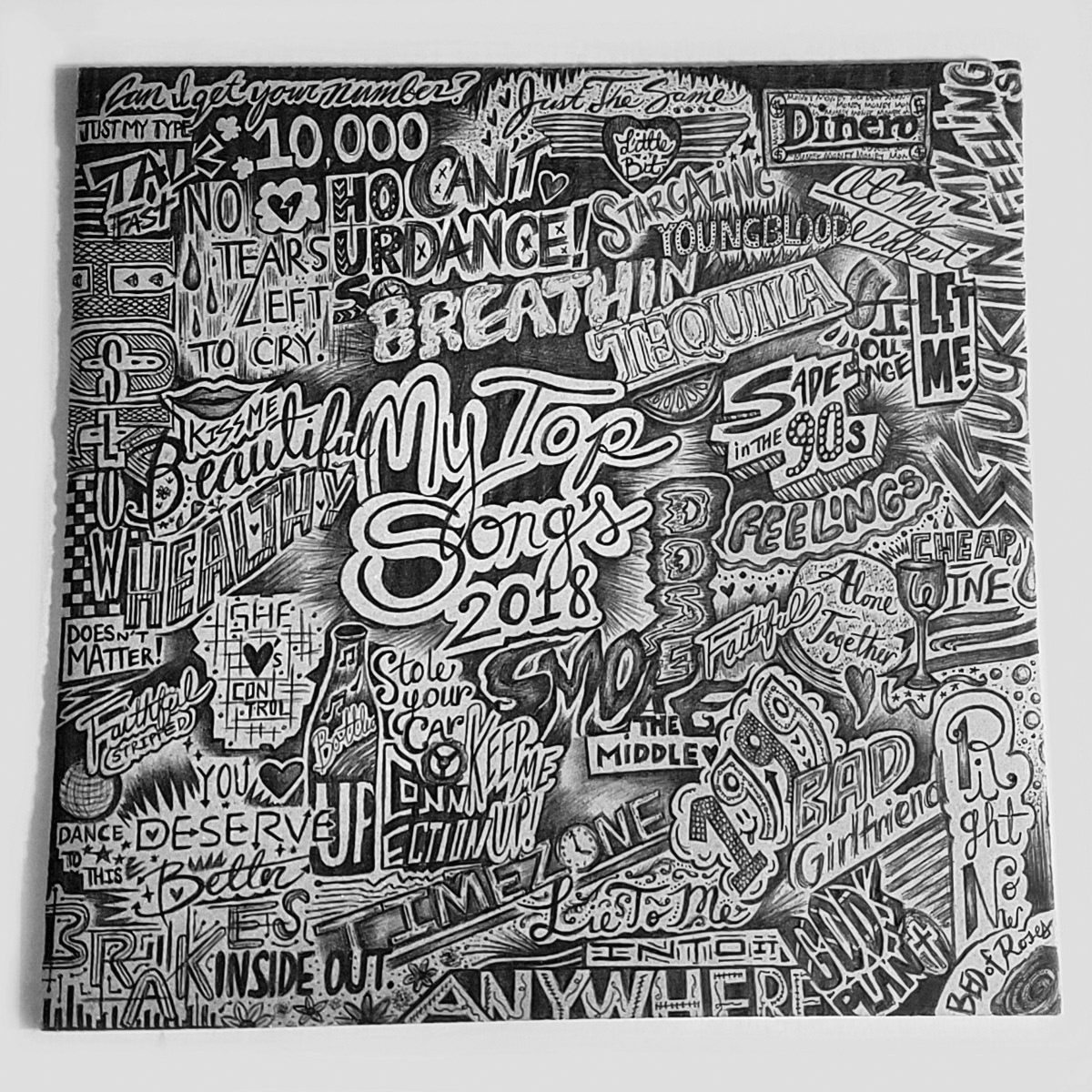 Lyrics music songs music artists HAND LETTERING lettering TRADITIONAL ART poster collage pen and ink