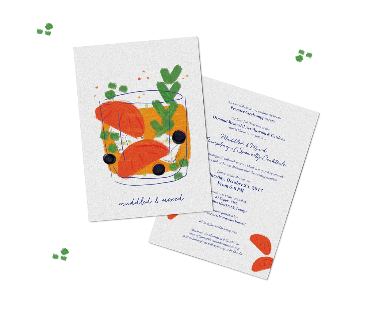 cocktail ILLUSTRATION  texture brushes Event card envelope