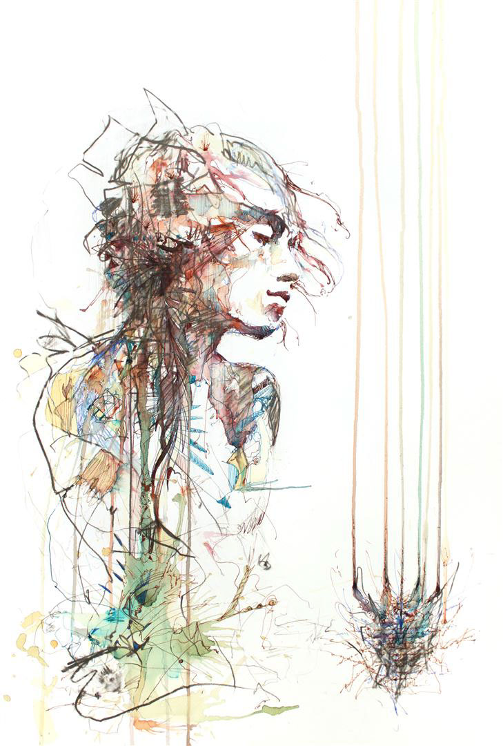 drawings sketches ink and tea drips spills Portraiture energy vibrant floral