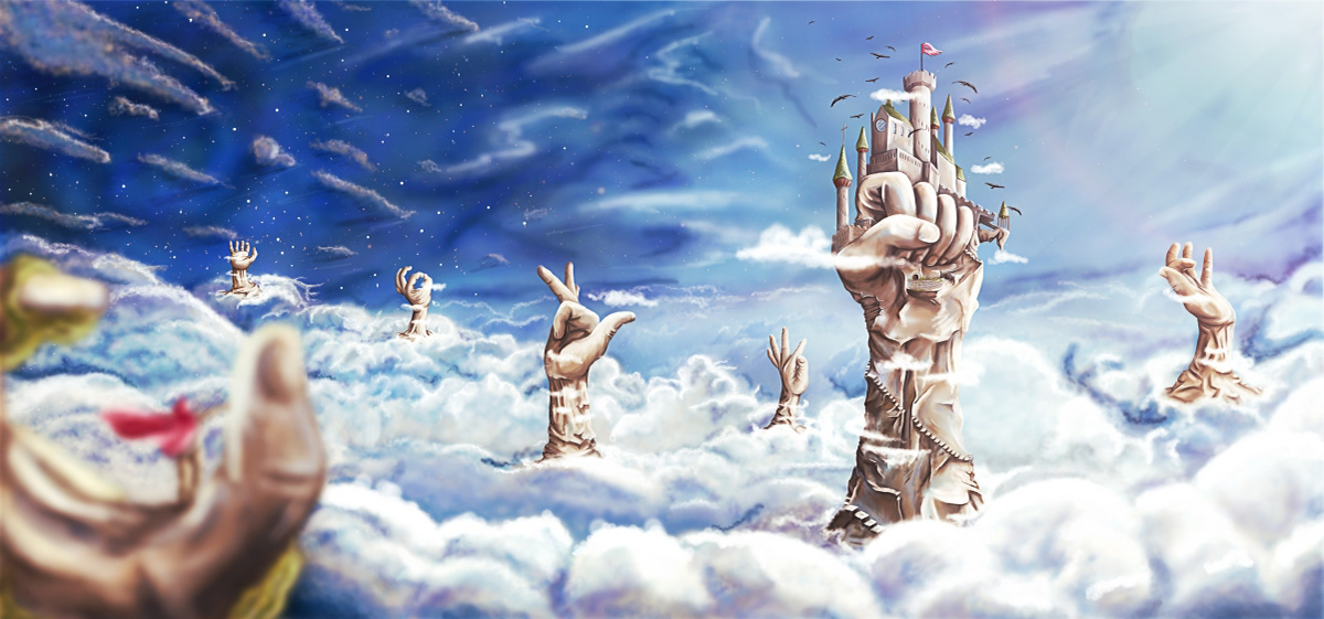 artwork Pascal Schmidt schmydt reach for the stars hand discovery SKY cloud Castle stone hands