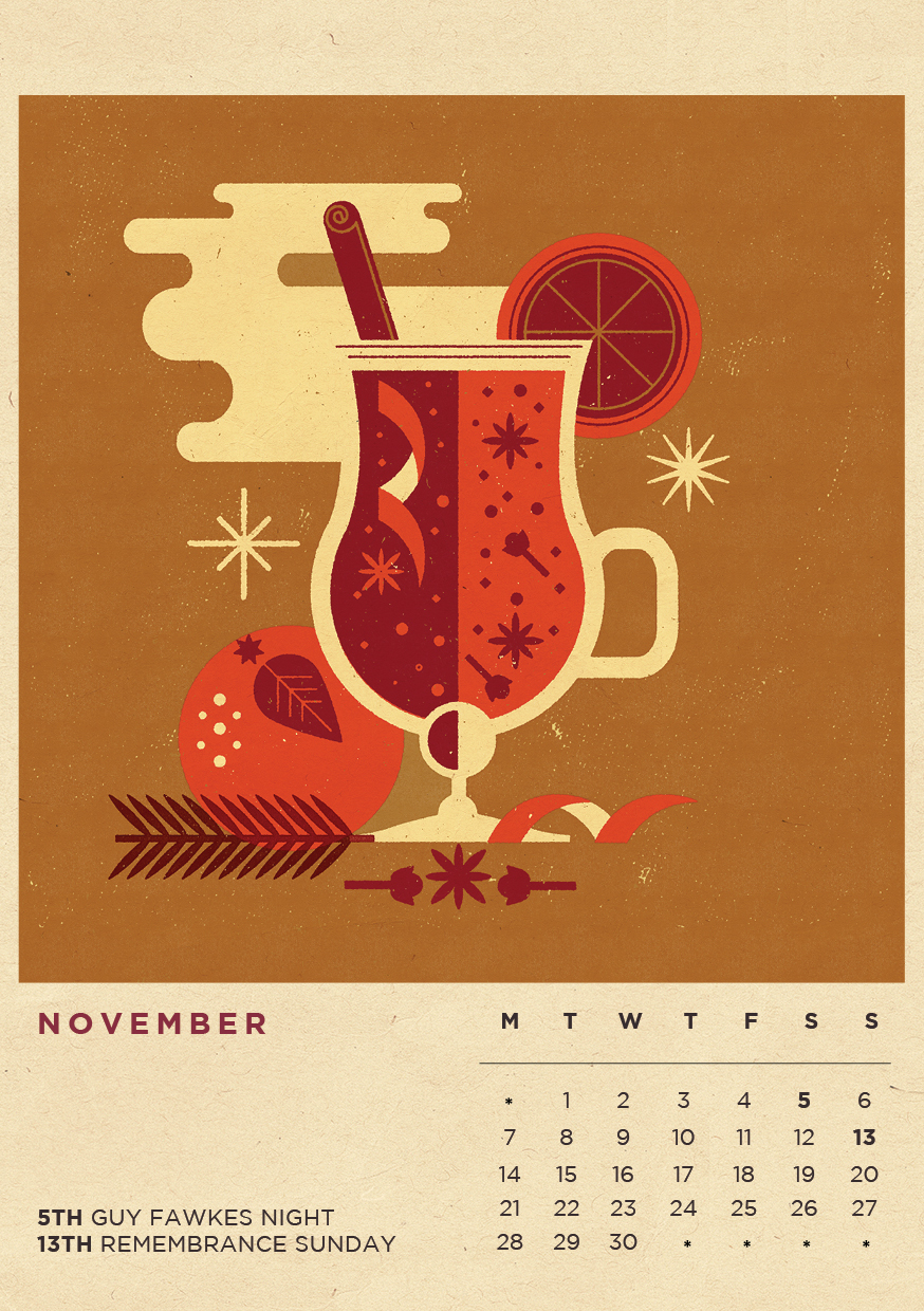 calendar infographics graphic bold vintage illustration beverages cocktails craft beer texture Retro 1950's flat design