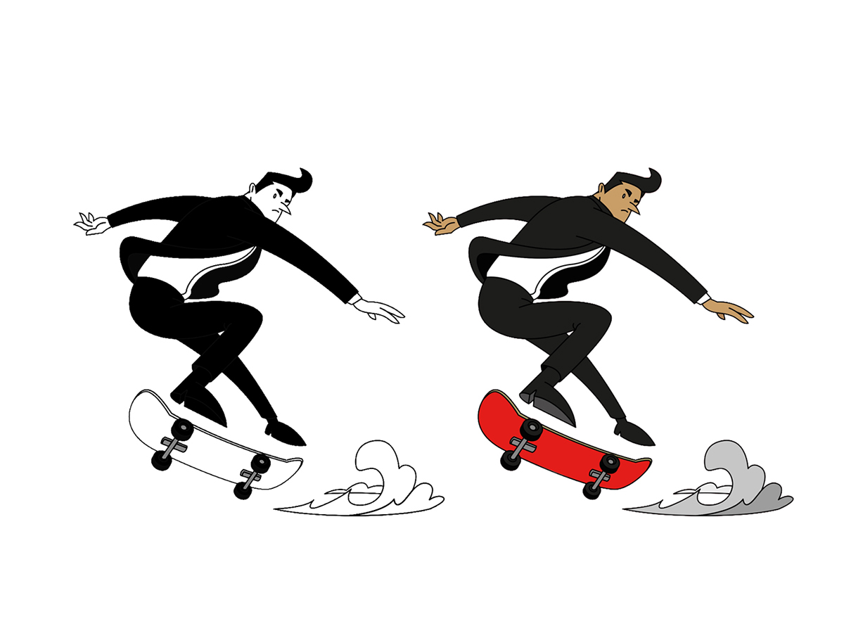 smoking Character Mascot merchandising elegant cartoon tuxedo paper skate guitar