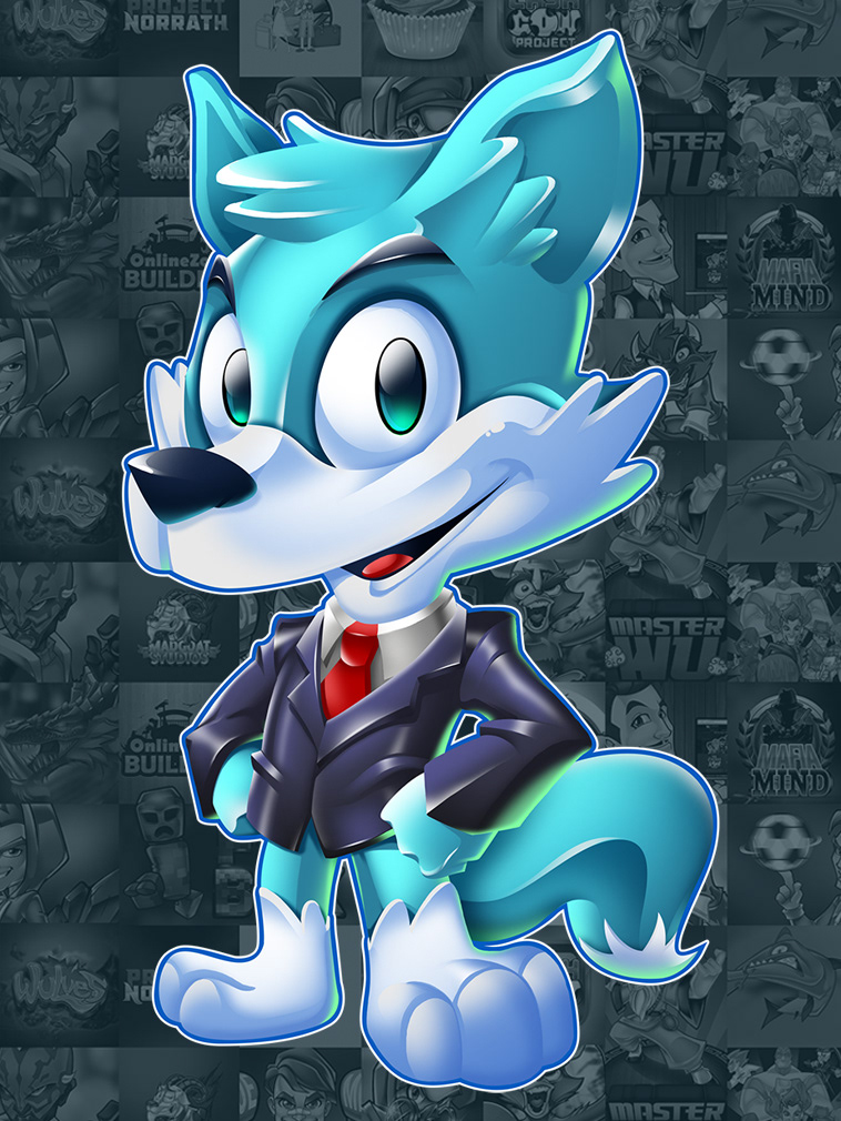 blue FOX Mascot design animal Character business Formal suit lanotdesign Manila philippines