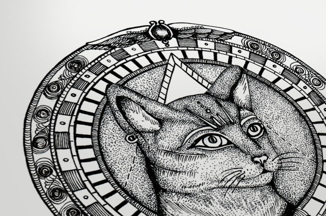 Bastet egypt mythology Cat dotwork linework ink