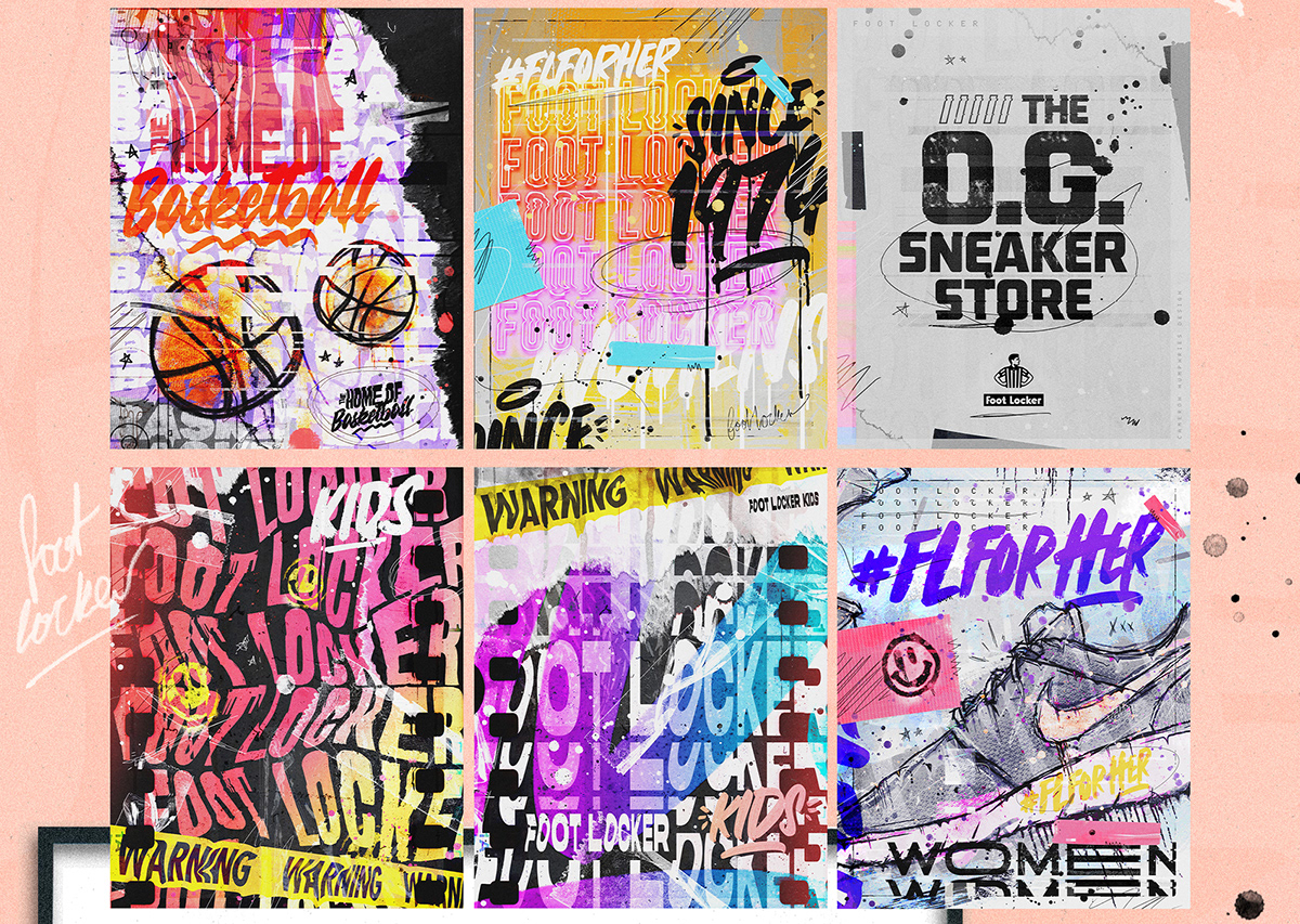 Advertising  art direction  campaign design Digital Art  Fashion  Foot Locker graphic design  Poster Design typography  