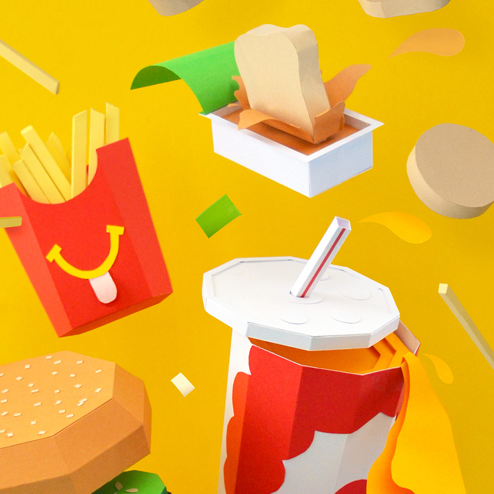 paper paper craft snacks burger Fries Happy Meal still life