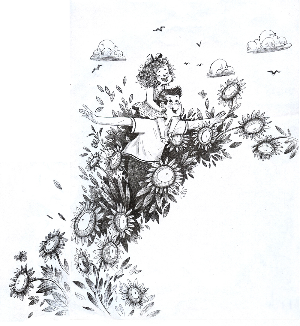 illustrasyon drawıng ıllustratıon chıldrenbook book Character drawıng on paper chıldren sunflower famıly