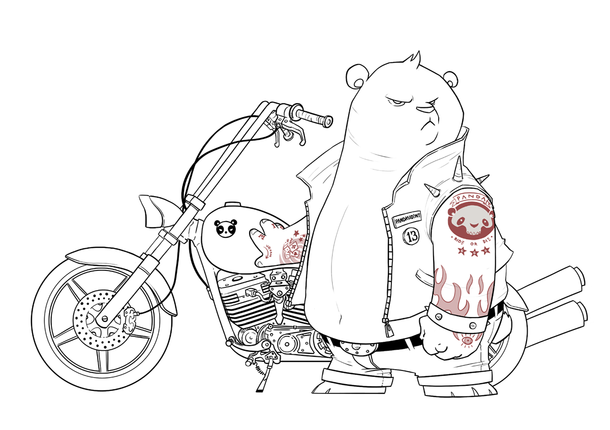 animal badass badboy Panda  biker motorbike band Project Character design