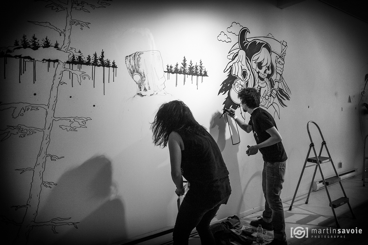Adobe Portfolio powwow tsunami Event Posca pabst black Show exposition design graphique art expo live livedrawing murale wall