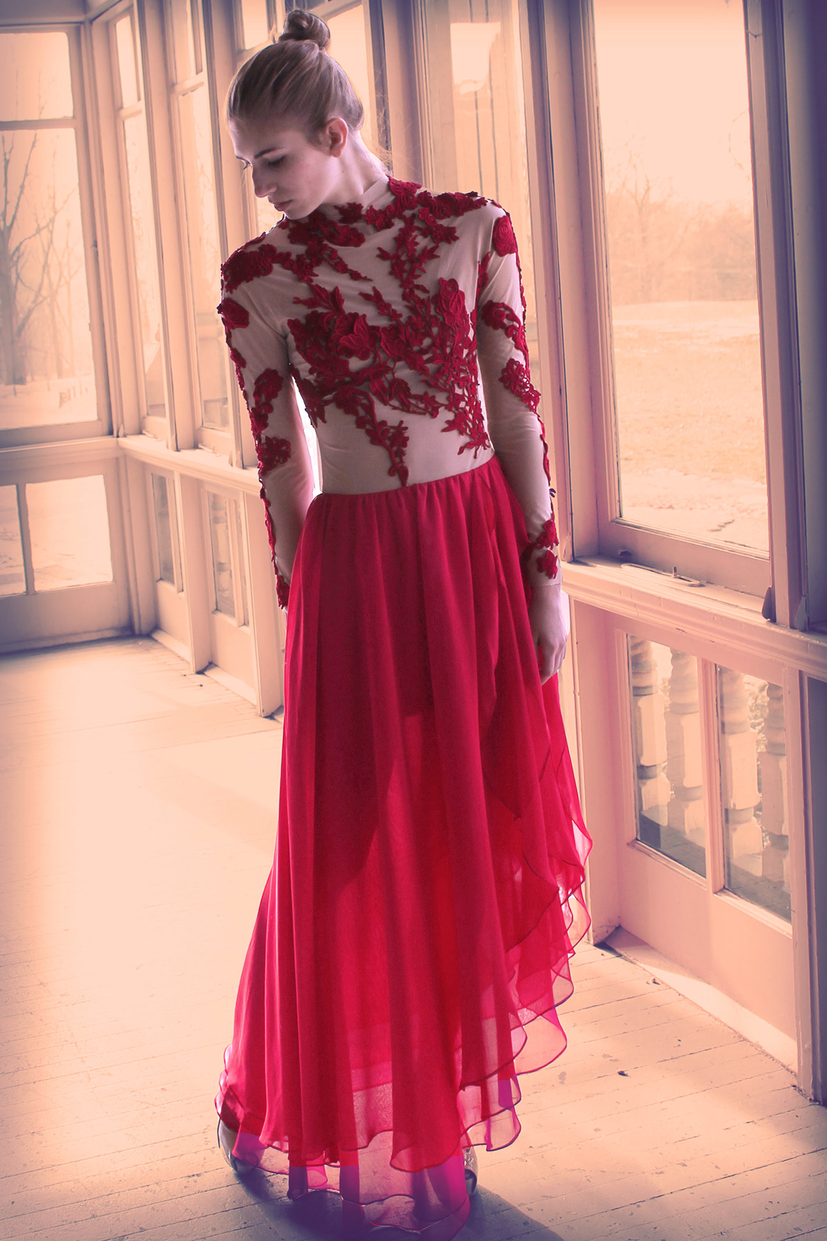 chiffon Embroidery red dress American Heart Association SILK lace floral model Photography  Nature elegant