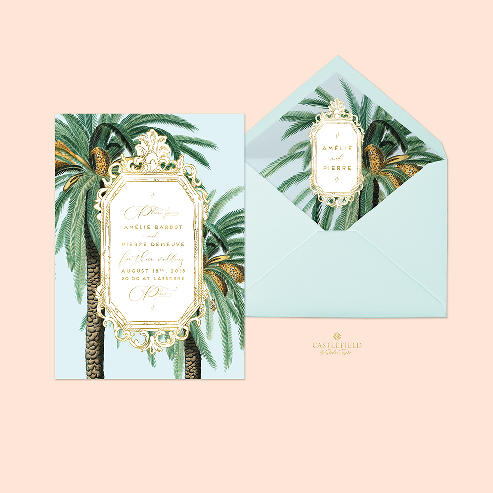 Tropical invitations envelope liners tropical invitations orchids French Paris parisian rococo baroque