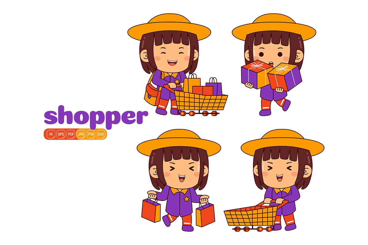 cartoon profession girl occupation Shopper customer job shop child kid