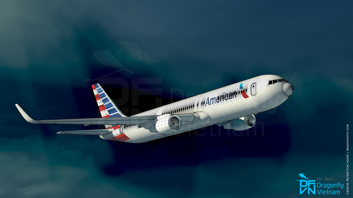 airplane boeing 767-300 American Airlines c4d cinema4d