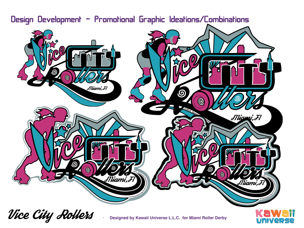 Kawaii Universe  Vice City Rollers miami Miami Skating logo skaters Roller Derby roller skates Retro Classic typographic edgy cool Custom apparel
