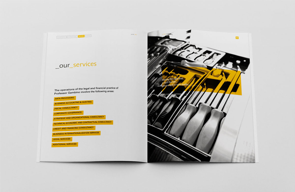 brochure graphic design  black and white Duotone  yellow corporate