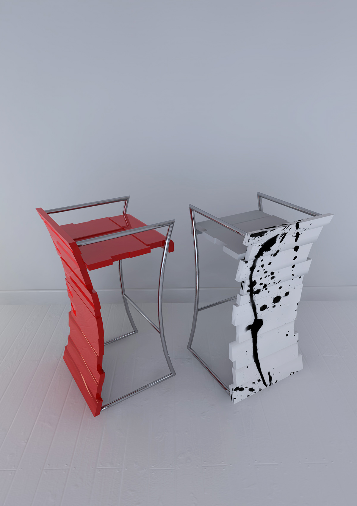 Bar chair 3D design unevenly   wood bar chair  barová stolička stanislav sabo  white chair  product design  furniture concept art philosophy 