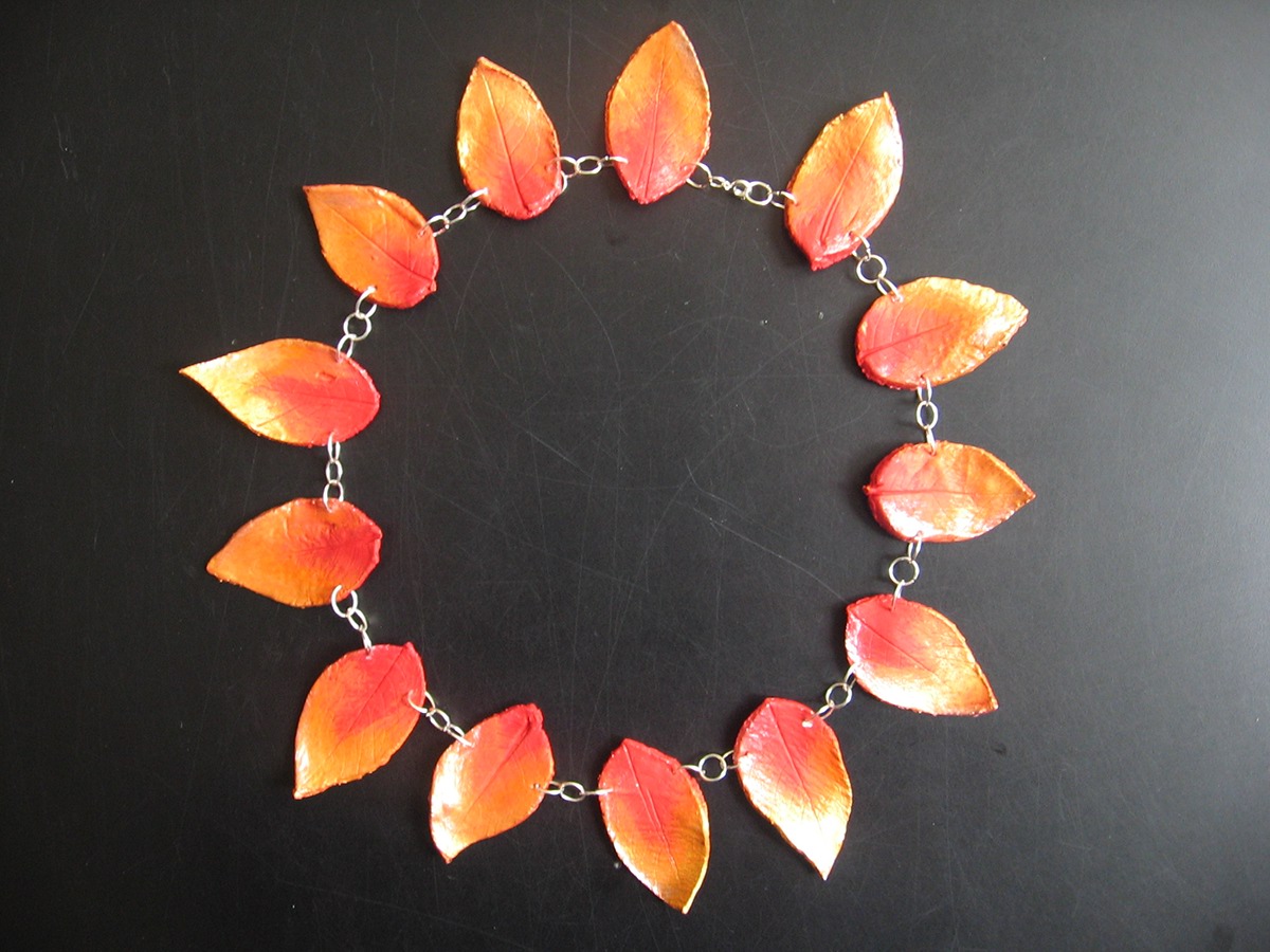 paper clay Nature leaves jewelry wearable art art jewelry