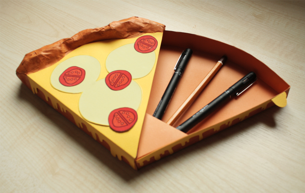 Pizza student pen pencil Stationery hand generated prototype box University starter kit