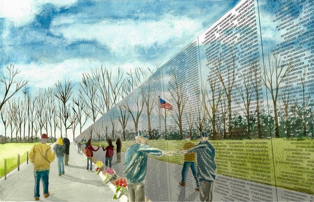 watercolo paintin Vietna memoria U.S. Histor Vetera Washington D.C
