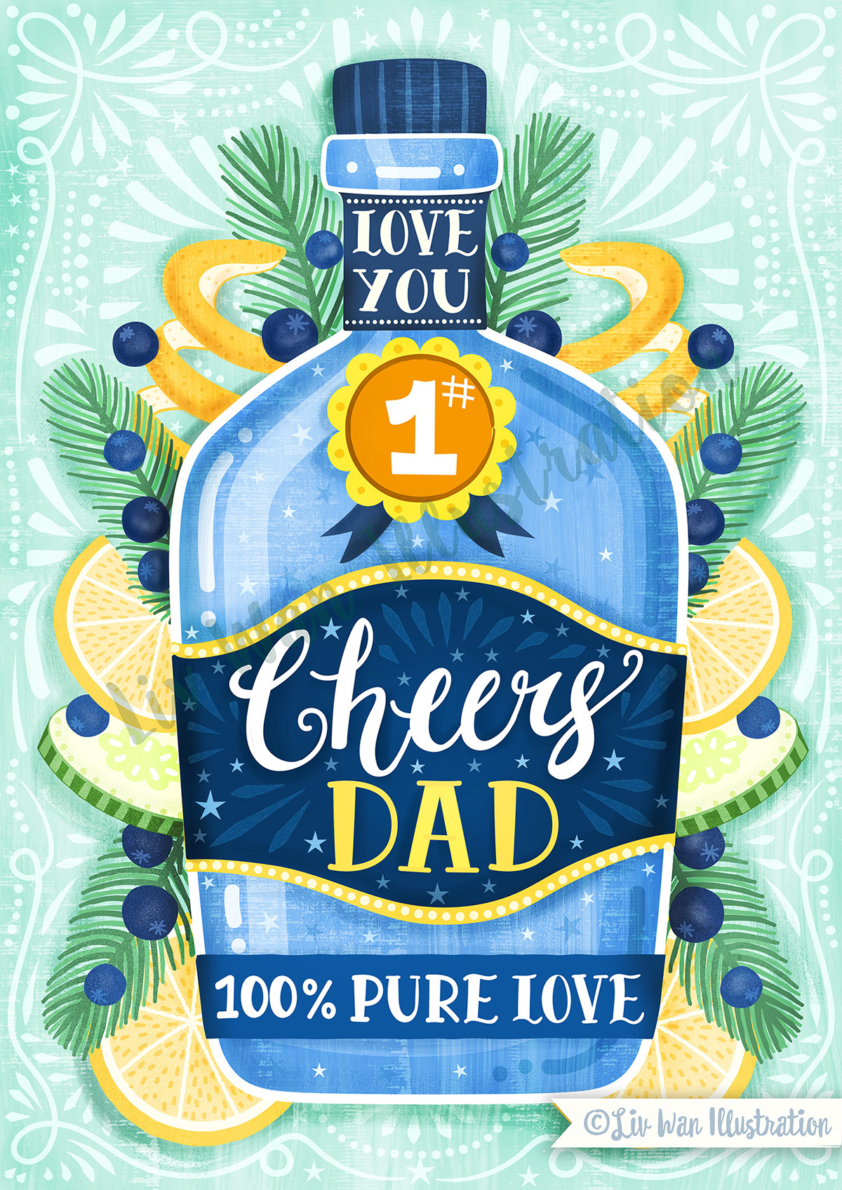 art licensing greeting card gin beer vector Father's Day card design HAND LETTERING stationary paper good