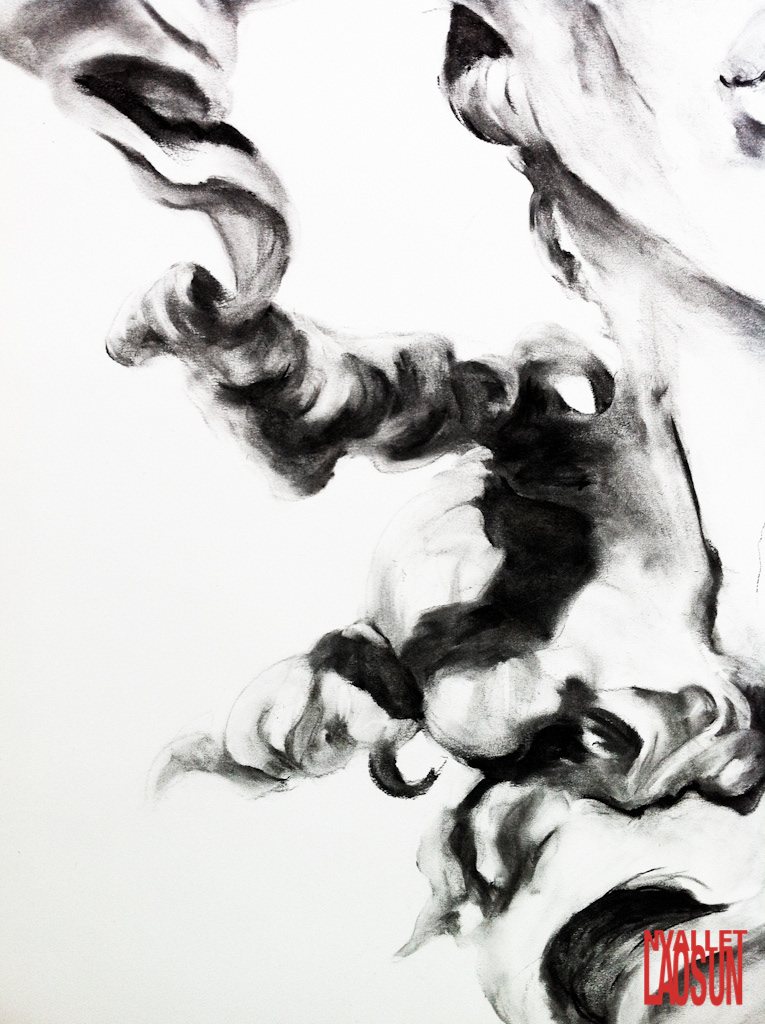 vapor figure face portrait ether charcoal draw large-scale large