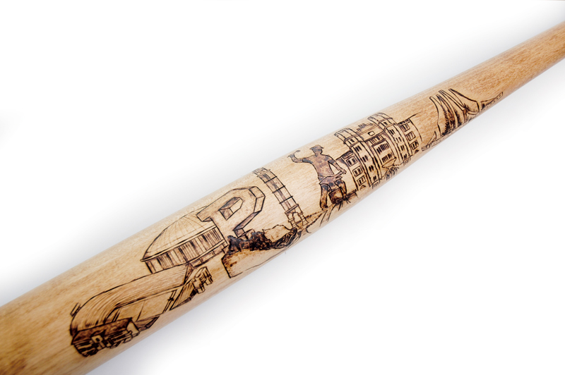 baseball bat notre dame college ohio OU athens woodworking woodburning pyrography campus city panoramic purdue