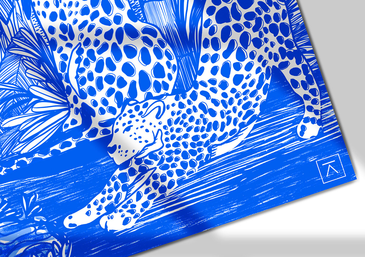 animals dessin ILLUSTRATION  jungle leopard monochrome Procreate vegetal wallpaper