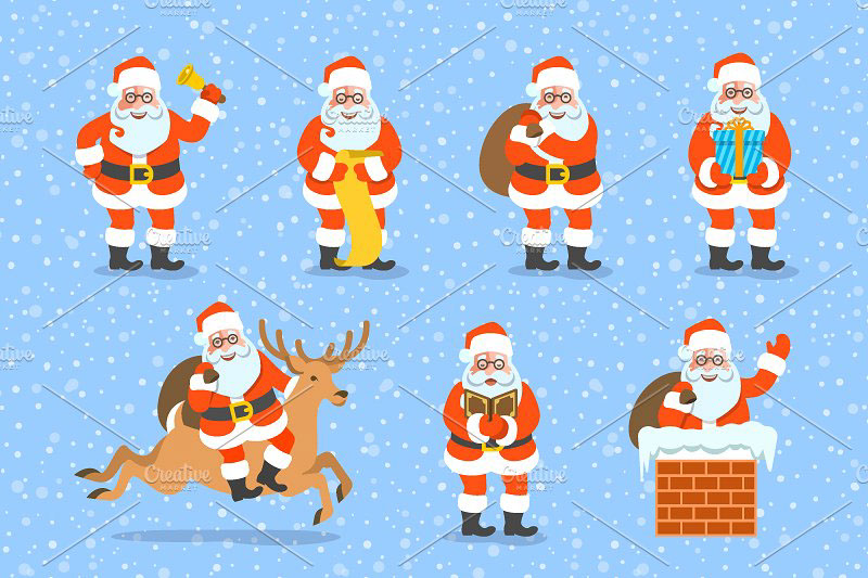 Santa Claus cartoon Character ILLUSTRATION  santa flat reindeer Christmas gift cute
