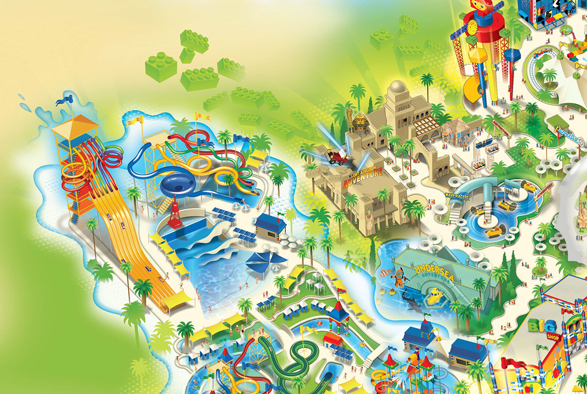 Adobe Portfolio Legoland Dubai amusement park ILLUSTRATION  Illustrator vector vector maps maps map design madsberg