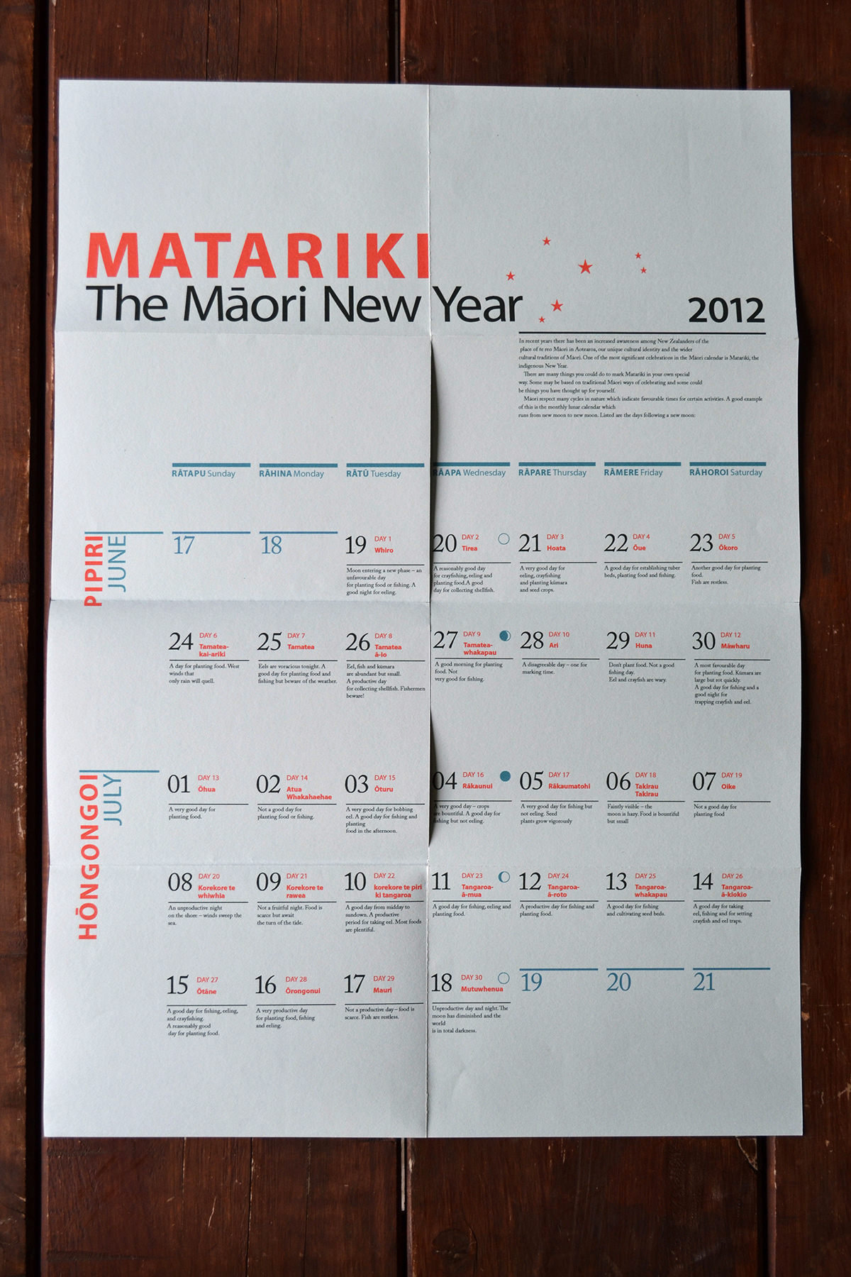 Matariki Maori New Year calendar Booklet