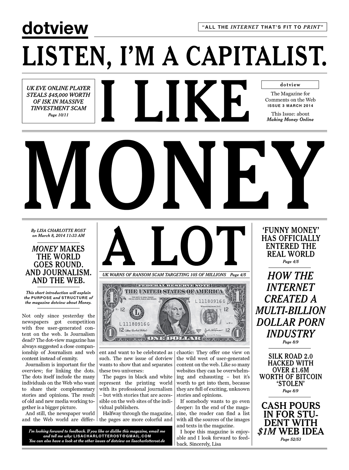 Magazine design dotview money publishing shift newspaper colorful b/w New York Times Bitcoins porn Investment