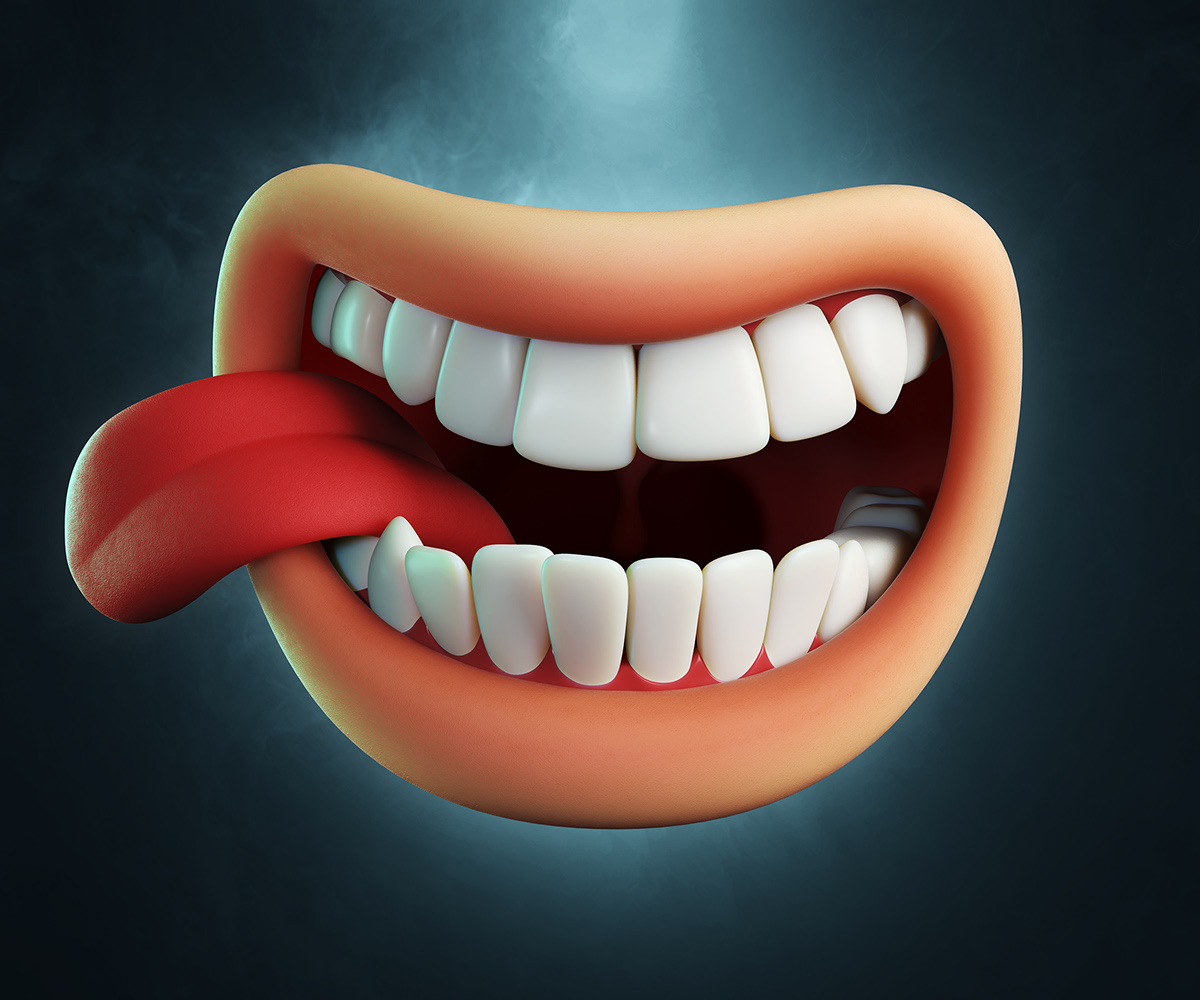 3D Mouth cartoon tong teeth lips.