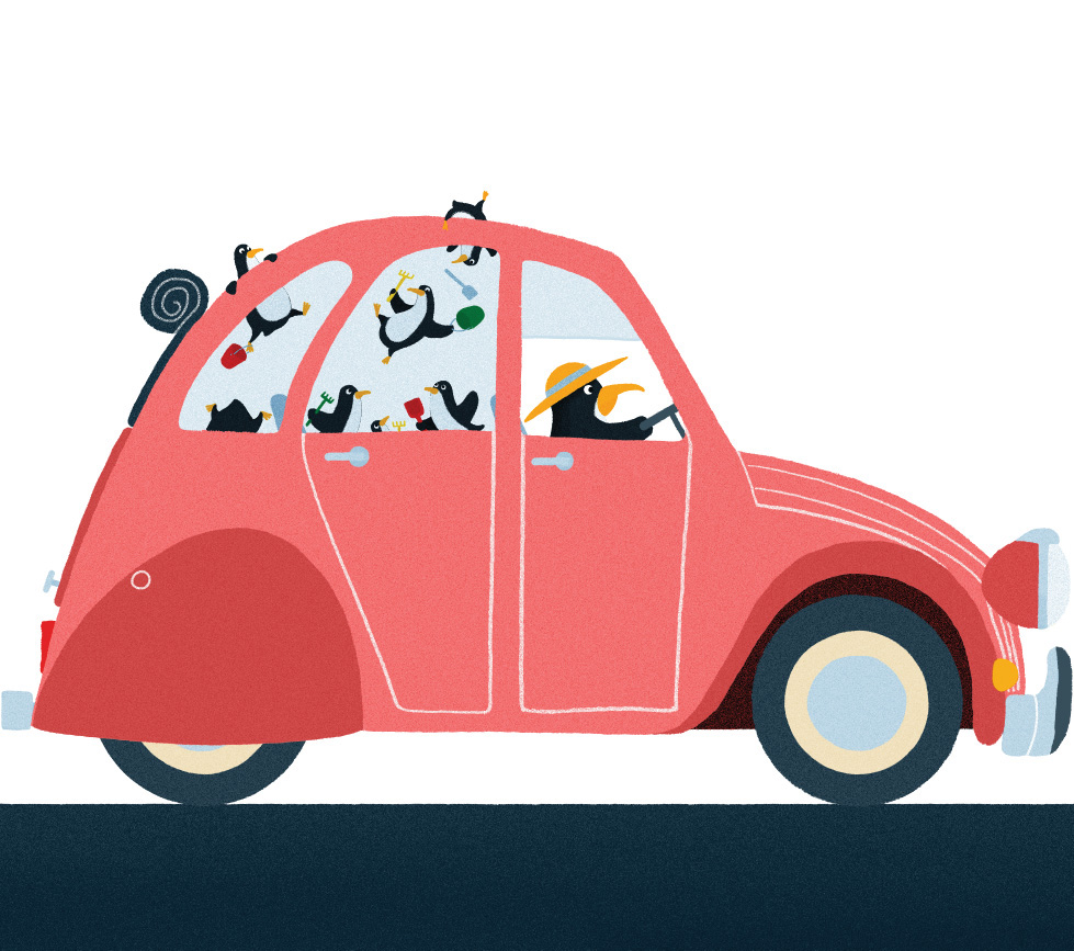 children's book Cars 2cv citroen pingouins animals Formula 1 Illustrator livre pour enfants livre accordéon