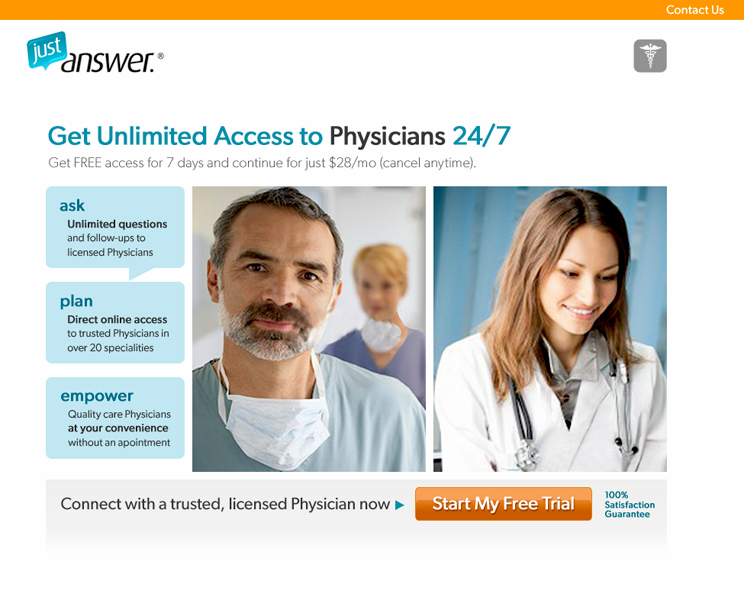  Application justanswer.com online service Professionals medical  subscription tier modal