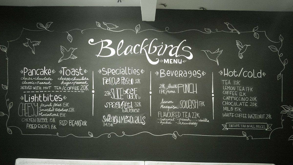 blackbirds lettering menu cafe coffee shop hummingbird bird