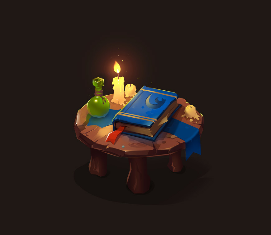 game art props MagicBook book Isometric candle table Icon