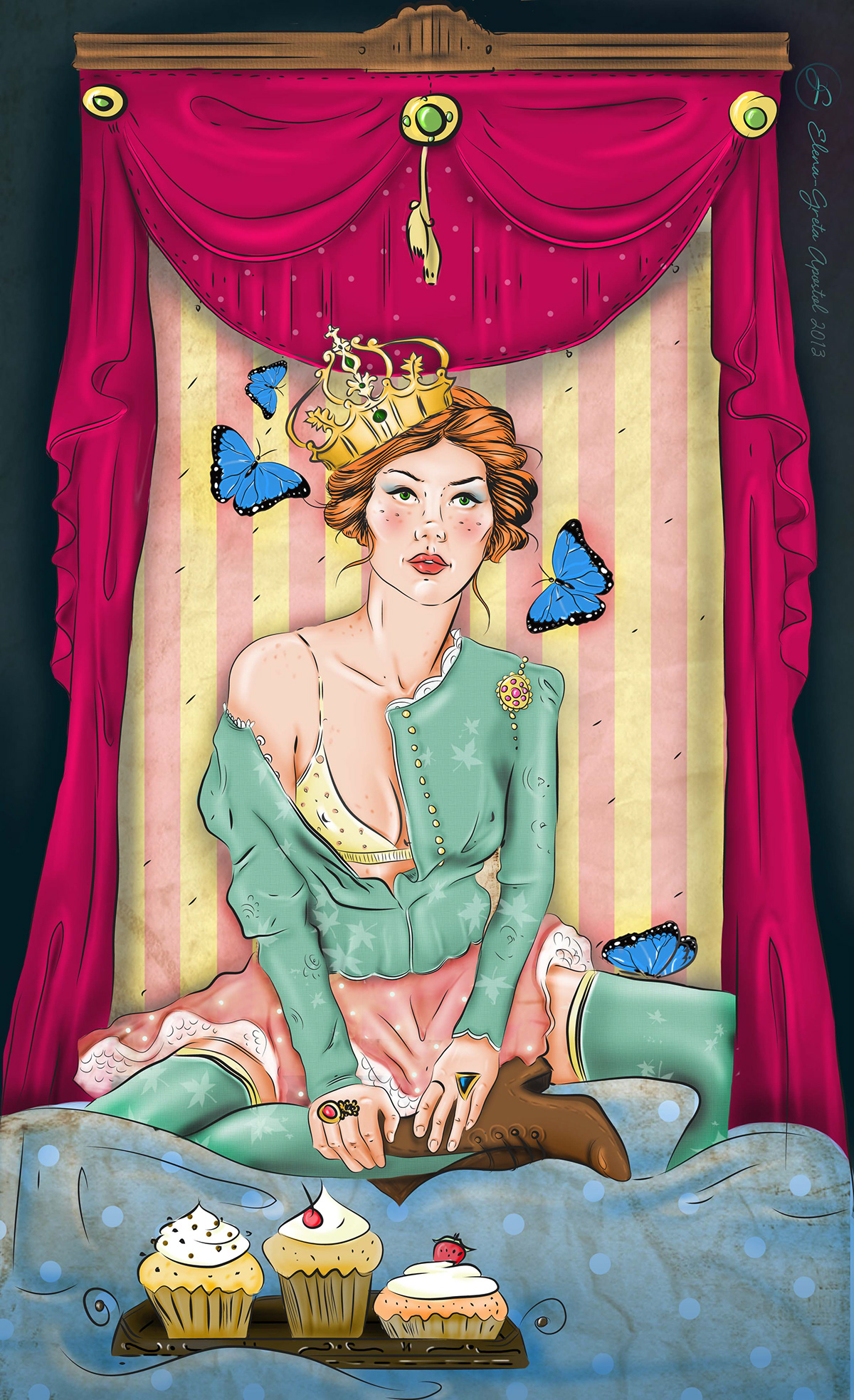 La Décadence iscariotteh Elena-Greta Apostol decadent sketch fashion illustration inspiration ginger erotic queen Princess royal stripes vintage digital
