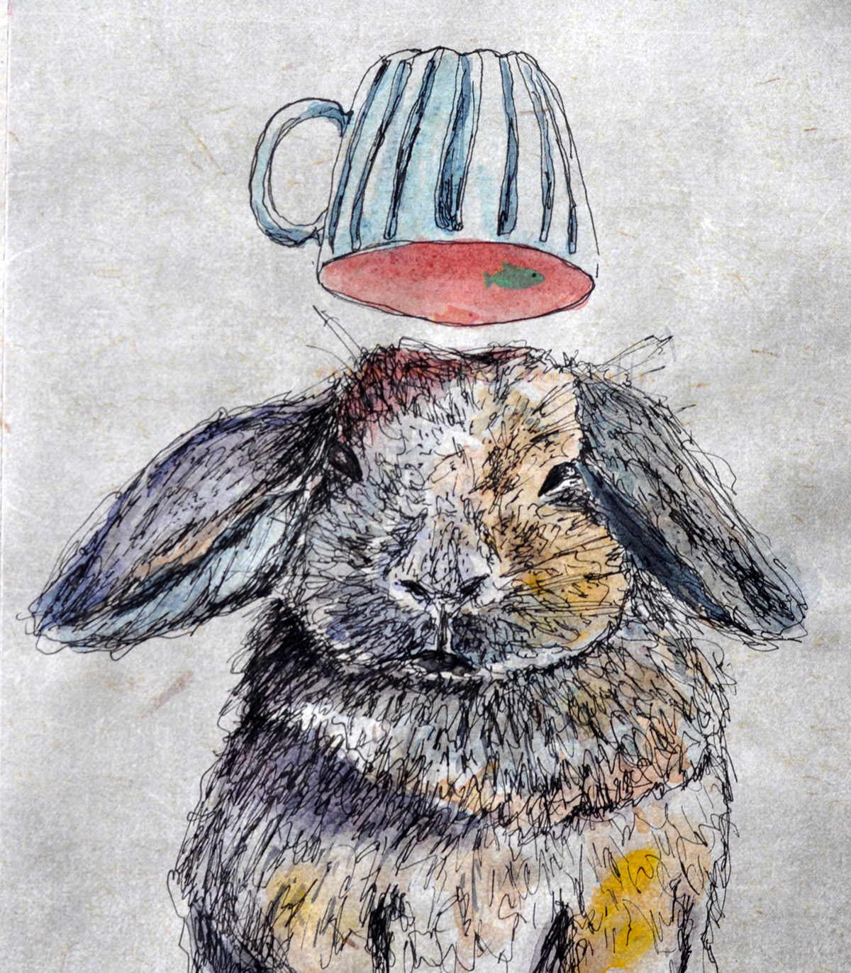 dog Watercolor Dog rabbit hare bunny cup watercolor rabbit rabbit with cup