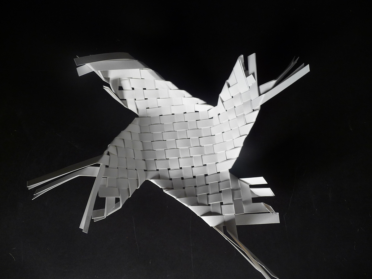 paper weave Woven basket Sculpt POD module spatial Form Bristol Bind Joint connect