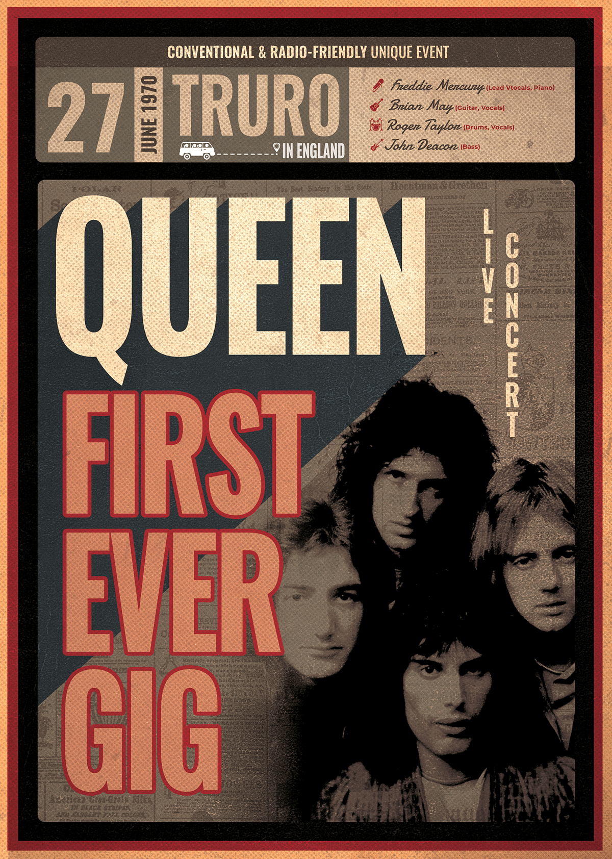 queen band first poster print magzine digital marketing ILLUSTRATION  concept rock band posters