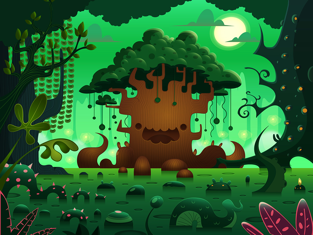 monsters bubble cute alien game iphone mountains forest valley swamp ombu psychedelic trippy background scenario