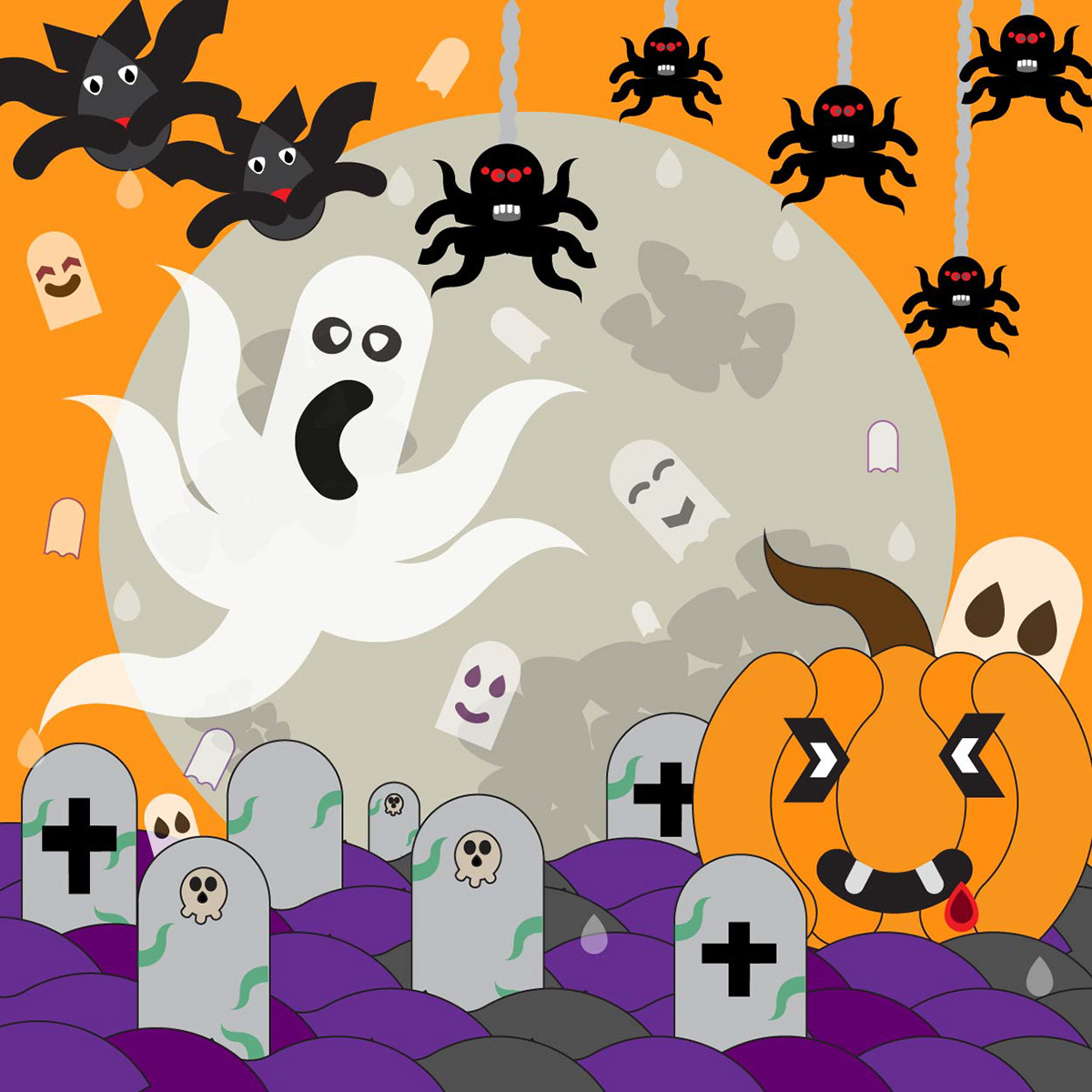 adobe illustrator cartoon digital illustration ghost Halloween pumkins spooky vector art vormator