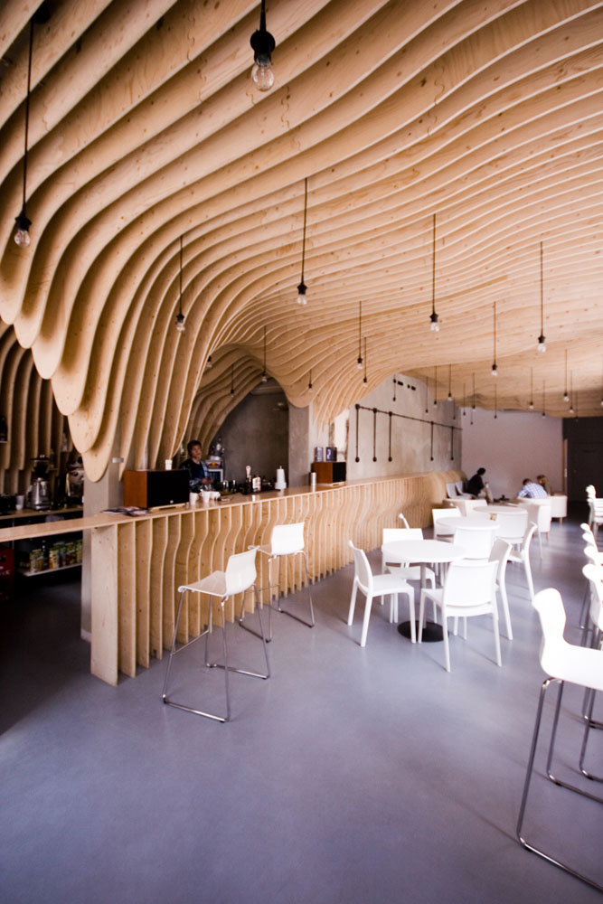 łódź polska poland zmianatematu parametric design generative plywood wood Interior furniture sections restaurant