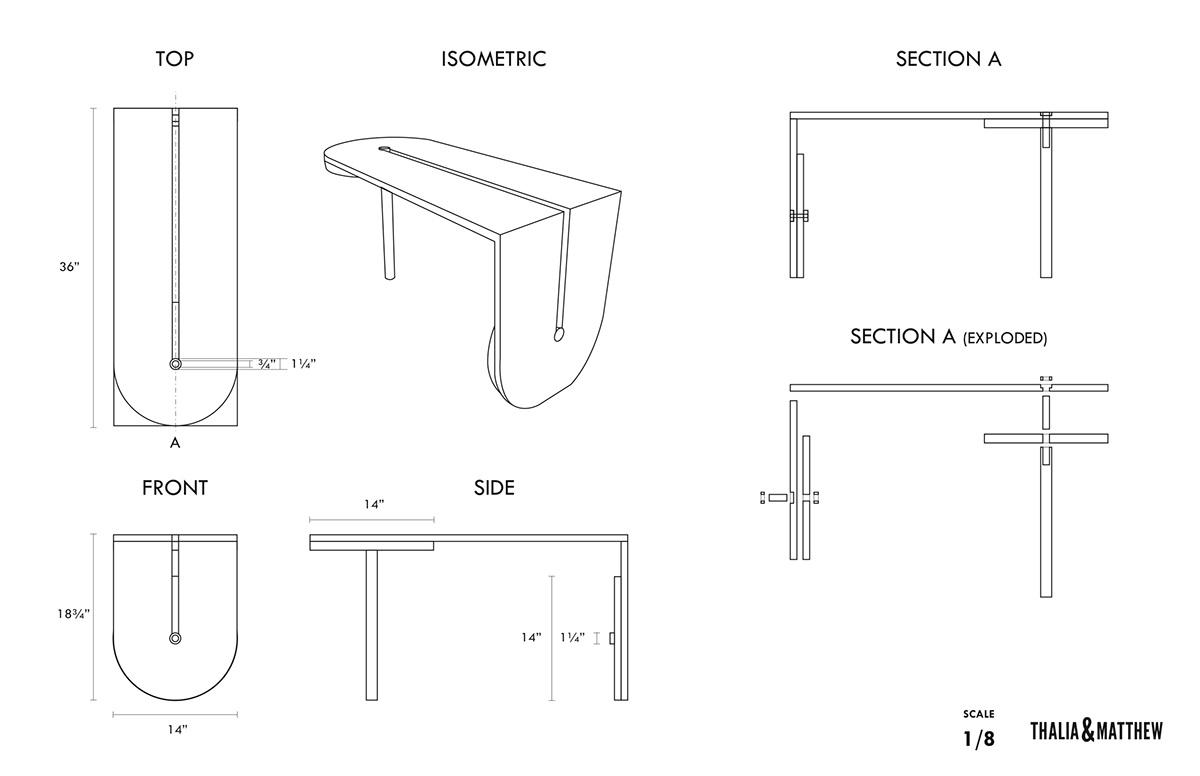 table half-table wood rota space saving space saver