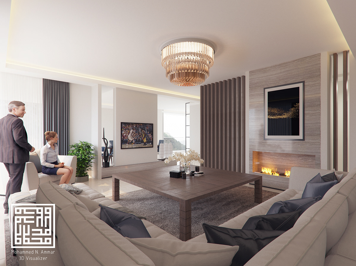 3d max corona render  living room Modern Design Photography  Digital Art  Render 3D Visualization architecture fireplace design